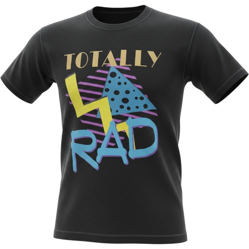 Port and Company Black Tee with Bright Neon Geometric Print